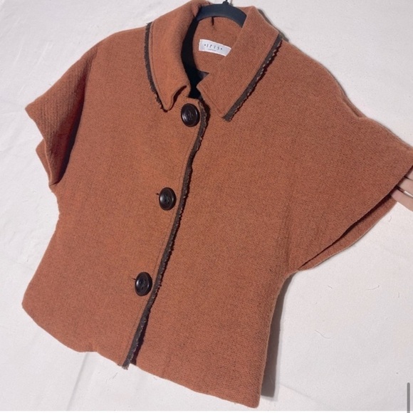 Iris Setlakwe Orange Wool Short Sleeve Button Up Blazer Jacket 8 - Picture 11 of 13